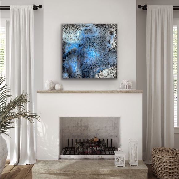 Painting - fluid art original 20x20 canvas - Blue Dots